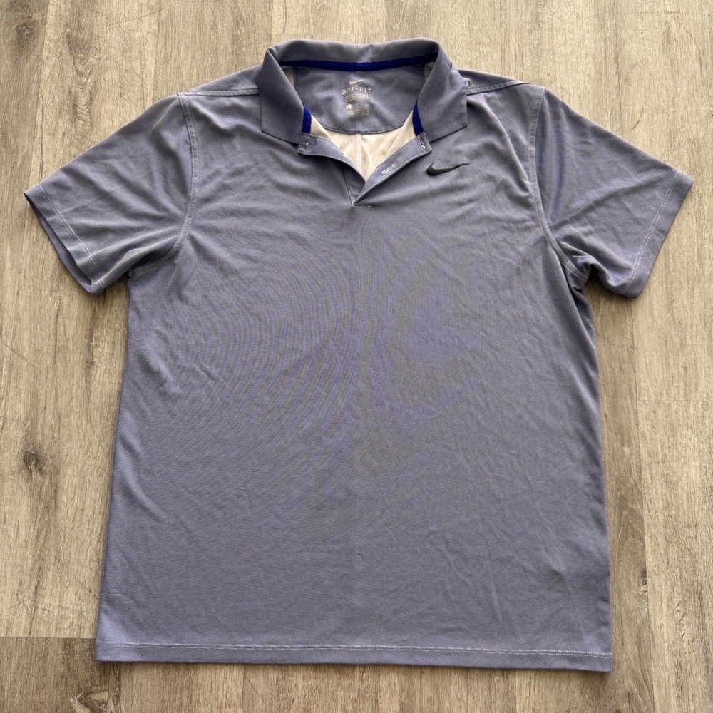Nike Golf Dri-FIT Polo Shirt Mens Large Blue White Micro Stripe Standard Fit